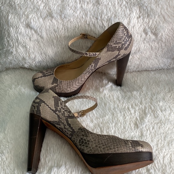 Cole Haan Shoes - COLE HAAN Nike Air Snakeskin Leather Print Mary Jane Wooden Platform Heels